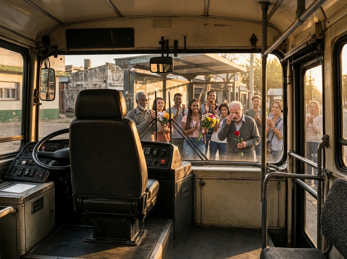 Motorista de ônibus se aposenta após 32 anos na mesma linha e passageiros fazem festa de despedida