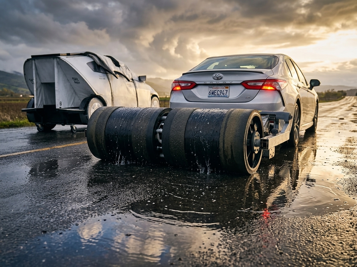 Toyota inventa rolo secador gigante para pistas molhadas após chuva forte