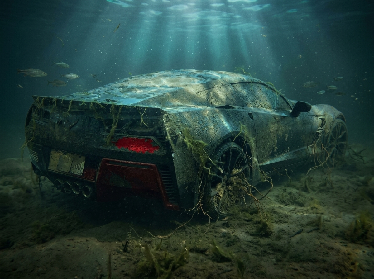 Mergulhador acha Corvette Grand Sport no fundo de rio com pista colada no para-brisa