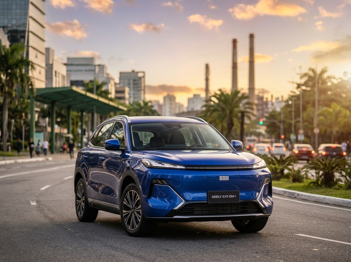 Geely EX5 híbrido começa a ser fabricado no Brasil, mas montadora mantém sigilo sobre detalhes