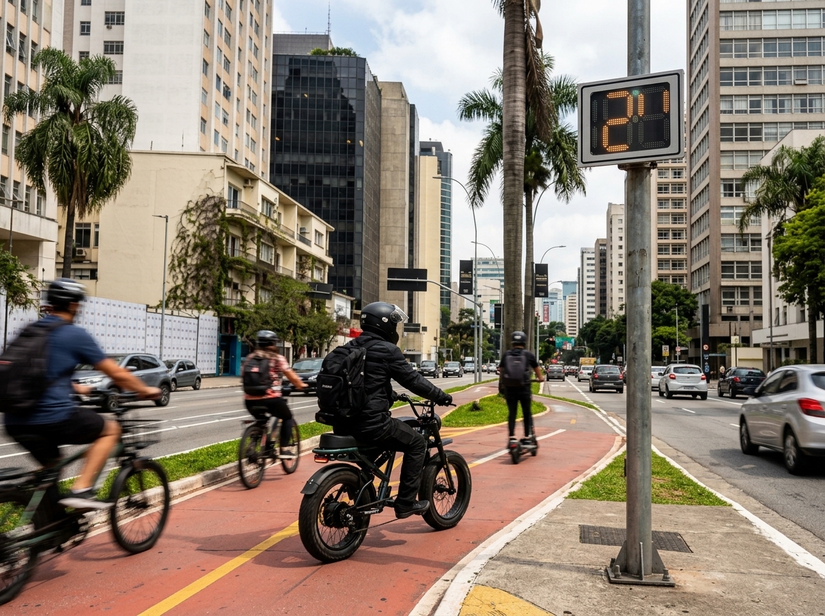 CET instala radar em ciclovia de SP para medir velocidade de patinetes e bikes elétricas